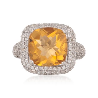 5.50 Carat Citrine and 2.40 ct. t.w. White Topaz Ring in Sterling Silver &mdash; Alt Image 1