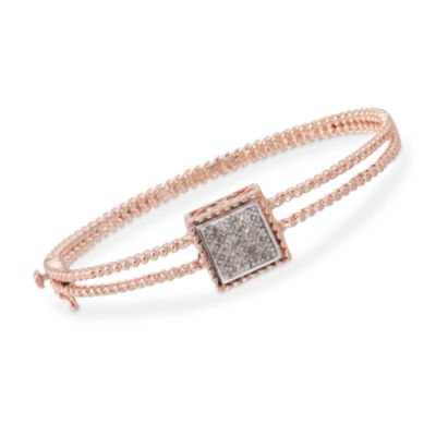 Cabled .12 ct. t.w. Diamond Bangle Bracelet in 14kt Rose Gold Over Sterling. 8" &mdash; Alt Image 1