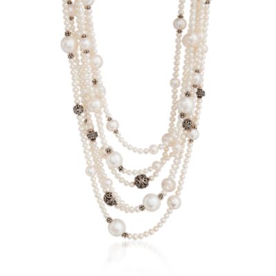 3-10mm Pearl Multi-Strand Necklace in Sterling Silver. 16" &mdash; Alt Image 1