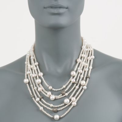 3-10mm Pearl Multi-Strand Necklace in Sterling Silver. 16" &mdash; Alt Image 2