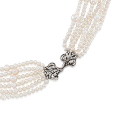 3-10mm Pearl Multi-Strand Necklace in Sterling Silver. 16" &mdash; Alt Image 3