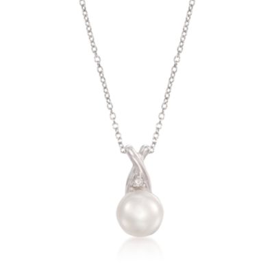 Pearl and .10 ct. t.w. CZ Necklace and Earring Set in Sterling Silver &mdash; Alt Image 3