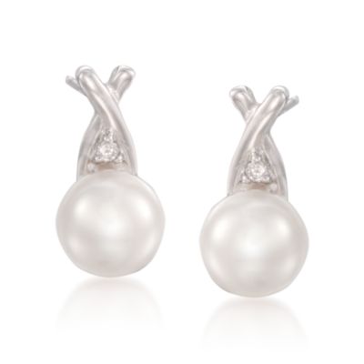Pearl and .10 ct. t.w. CZ Necklace and Earring Set in Sterling Silver &mdash; Alt Image 4