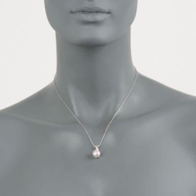 Pearl and .10 ct. t.w. CZ Necklace and Earring Set in Sterling Silver &mdash; Alt Image 2
