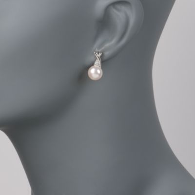 Pearl and .10 ct. t.w. CZ Necklace and Earring Set in Sterling Silver &mdash; Alt Image 5