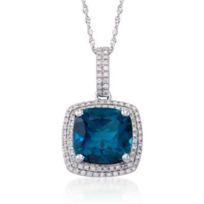 5.55 Carat London Blue Topaz Pendant Necklace With Diamonds in 14kt White Gold. 18" &mdash; Alt Image 1