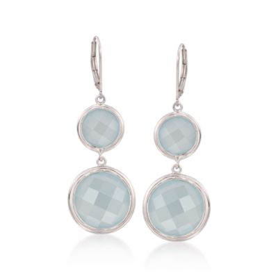 Blue Agate Bezel Drop Earrings in Sterling Silver &mdash; Alt Image 1