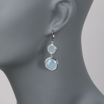 Blue Agate Bezel Drop Earrings in Sterling Silver &mdash; Alt Image 2