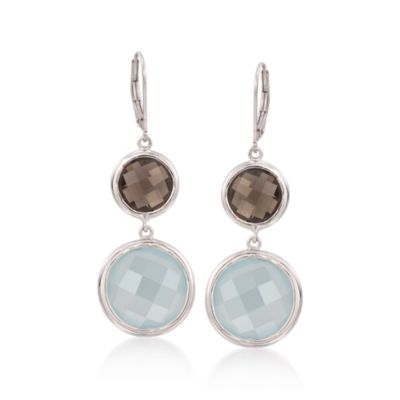 6.50 ct. t.w. Smoky Quartz and Blue Agate Bezel Earrings in Sterling Silver &mdash; Alt Image 1