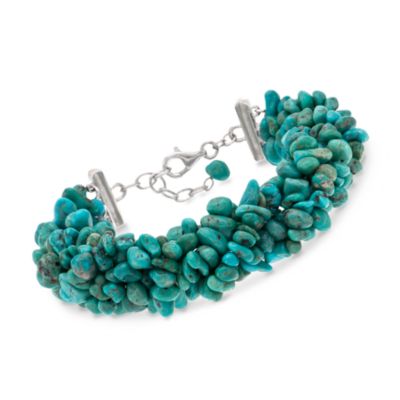 Turquoise Chip Multi-Strand Bracelet in Sterling Silver. 8" &mdash; Alt Image 1
