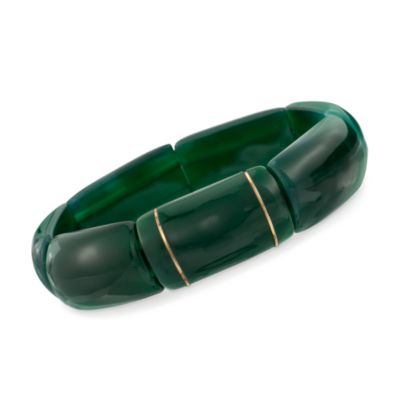 Green Agate Stackable Bangle Bracelet in 14kt Yellow Gold. Adjustable Size &mdash; Alt Image 1