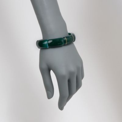 Green Agate Stackable Bangle Bracelet in 14kt Yellow Gold. Adjustable Size &mdash; Alt Image 2