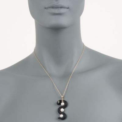 Carved Black Agate and Pearl Snake Pendant in 14kt Yellow Gold &mdash; Alt Image 2