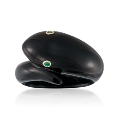 Black Agate Snake Ring in 14kt Yellow Gold &mdash; Alt Image 1