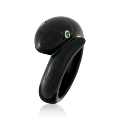 Black Agate Snake Ring in 14kt Yellow Gold &mdash; Alt Image 3