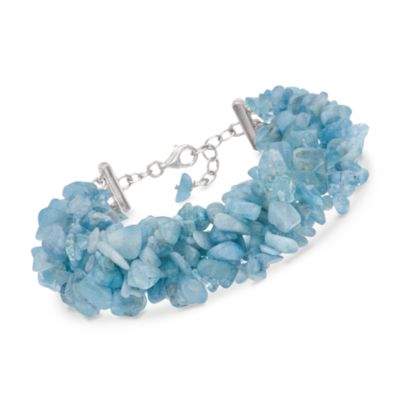 Aquamarine Chip Multi-Strand Bracelet in Sterling Silver. 8" &mdash; Alt Image 1