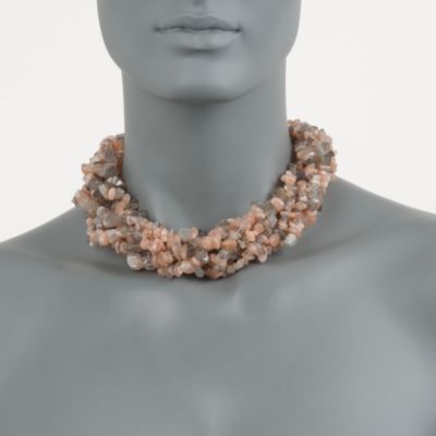 Multicolored Moonstone Torsade Necklace in Sterling Silver. 18" &mdash; Alt Image 2