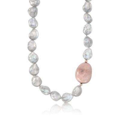 Pearl and Morganite Necklace in 14kt Yellow Gold. 18" &mdash; Alt Image 1