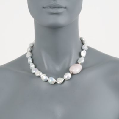 Pearl and Morganite Necklace in 14kt Yellow Gold. 18" &mdash; Alt Image 2