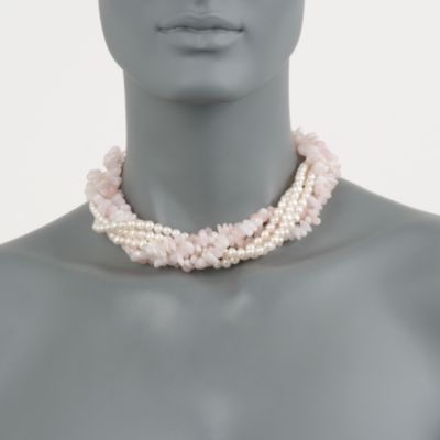 Pearl and Morganite Torsade Necklace in 14kt Yellow Gold. 16" &mdash; Alt Image 2