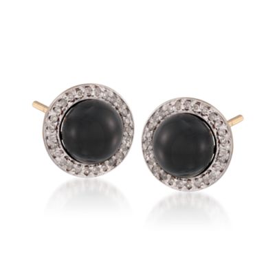 Black Agate and .20 ct. t.w. Diamond Earrings in 14kt Yellow Gold &mdash; Alt Image 1