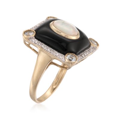 Opal and Black Agate Ring With .11 ct. t.w. Diamonds and Aquamarines in 14kt Yellow Gold &mdash; Alt Image 3