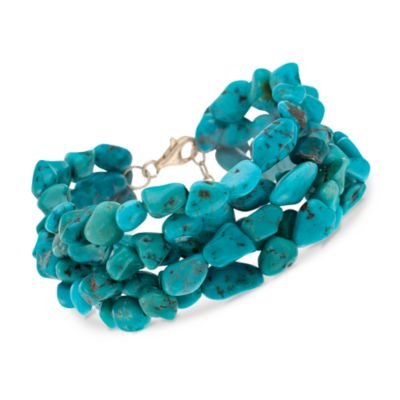 Turquoise Chip Multi-Strand Bracelet in 18kt Over Sterling. 8" &mdash; Alt Image 1