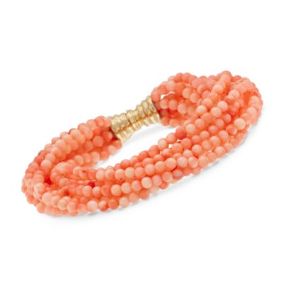 Coral Bead Multi-Strand Bracelet in 18kt Over Sterling. 8" &mdash; Alt Image 1