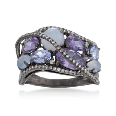 2.40 ct. t.w. Mixed Gemstone Mosaic Ring With .30 ct. t.w. Diamonds in 14kt White Gold &mdash; Alt Image 1