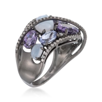 2.40 ct. t.w. Mixed Gemstone Mosaic Ring With .30 ct. t.w. Diamonds in 14kt White Gold &mdash; Alt Image 3