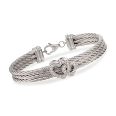 .24 ct. t.w. Diamond Heart Triple Cable Bracelet in Stainless Steel. 7" &mdash; Alt Image 1