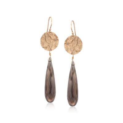 25.00 ct. t.w. Smoky Quartz Briolette Earrings in 14kt Yellow Gold &mdash; Alt Image 1