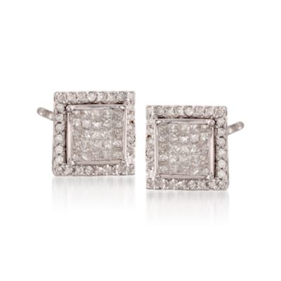 .52 ct. t.w. Pave Diamond Square Earrings in Sterling Silver &mdash; Alt Image 1