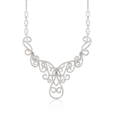 1.70 ct. t.w. Diamond Scroll Necklace in 14kt White Gold. 20" &mdash; Alt Image 1