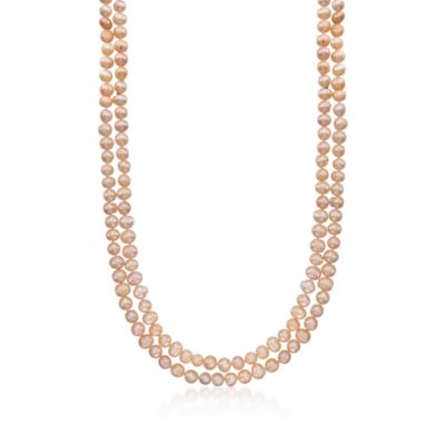 Peach 7-8mm Pearl Endless Necklace. 64" &mdash; Alt Image 1