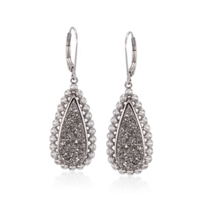 Silver Drusy Drop Earrings in Sterling Silver &mdash; Alt Image 1