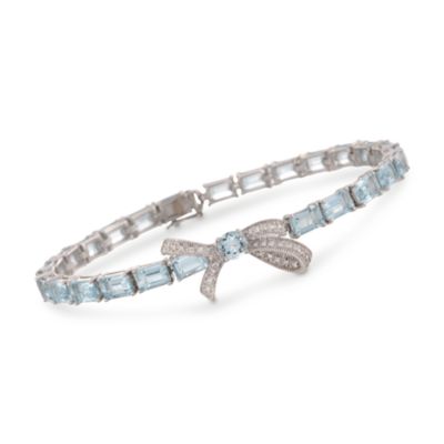 12.40 ct. t.w. Aquamarine and .12 ct. t.w. Diamond Bow Bracelet in Sterling Silver &mdash; Alt Image 1