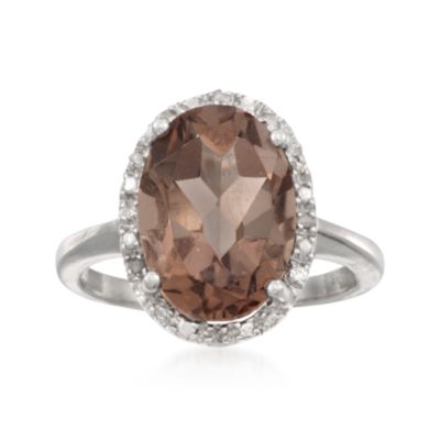 5.50 Carat Smoky Quartz and Diamond Ring in Sterling Silver &mdash; Alt Image 1