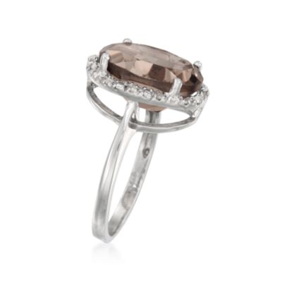 5.50 Carat Smoky Quartz and Diamond Ring in Sterling Silver &mdash; Alt Image 3