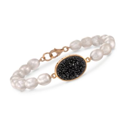 7-7.5mm Pearl and Black Drusy Bracelet in 18kt Over Sterling &mdash; Alt Image 1