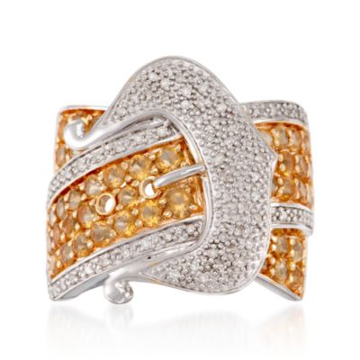 1.30 ct. t.w. Citrine and .25 ct. t.w. Diamond Buckle Ring in Sterling Silver Two-Tone &mdash; Alt Image 1