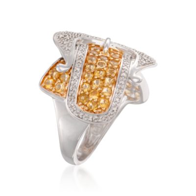 1.30 ct. t.w. Citrine and .25 ct. t.w. Diamond Buckle Ring in Sterling Silver Two-Tone &mdash; Alt Image 3