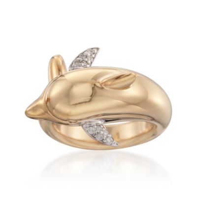 Dolphin Ring With Diamonds in 14kt Over Sterling &mdash; Alt Image 1