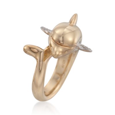Dolphin Ring With Diamonds in 14kt Over Sterling &mdash; Alt Image 3