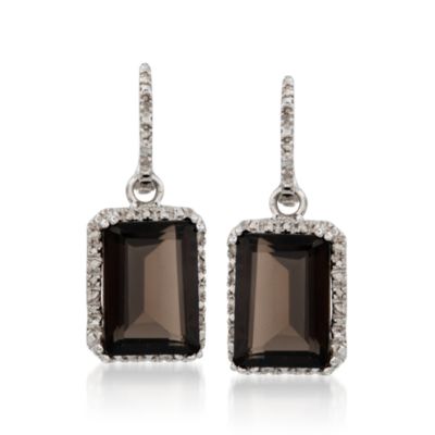 13.00 ct. t.w. Smoky Quartz and .14 ct. t.w. Diamond Drop Hoop Earrings in Sterling Silver &mdash; Alt Image 1