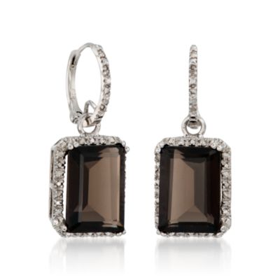 13.00 ct. t.w. Smoky Quartz and .14 ct. t.w. Diamond Drop Hoop Earrings in Sterling Silver &mdash; Alt Image 3
