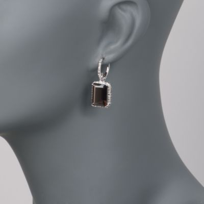 13.00 ct. t.w. Smoky Quartz and .14 ct. t.w. Diamond Drop Hoop Earrings in Sterling Silver &mdash; Alt Image 2