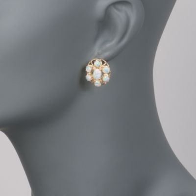 Opal Medallion Earrings in 14kt Yellow Gold &mdash; Alt Image 2