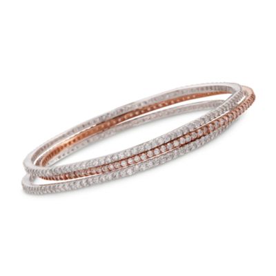 Set of Three 8.00 ct. t.w. CZ Bangle Bracelets in Two-Tone &mdash; Alt Image 1