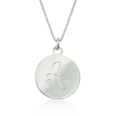 Italian Sterling Silver Monogrammed Disc Necklace. 18" &mdash; Alt Image 1